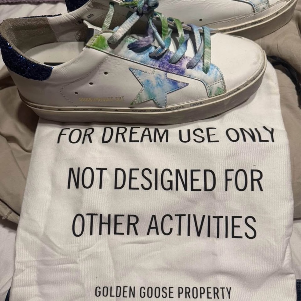 Golden Goose White Sneakers with Blue and Green Details